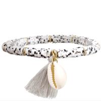 Enkelband Platte Kralen Schelp & Kwastje - Grijs - thumbnail