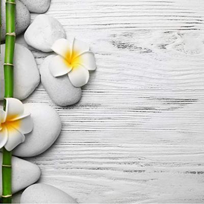 Fotobehang - Witte Planken met stenen en Bloemen, Spa, in 11 maten, inclusief behanglijm - thumbnail