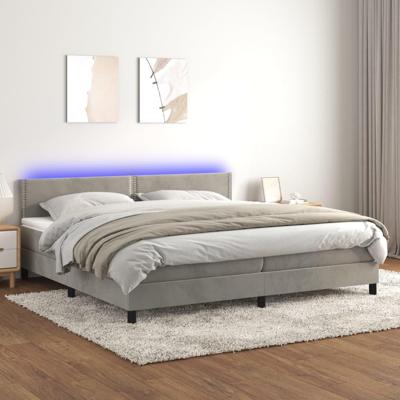 Boxspring met matras en LED fluweel lichtgrijs 200x200 cm