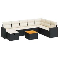 9-delige Loungeset met kussens poly rattan zwart - thumbnail