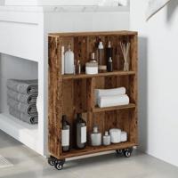 Opbergtrolley smal 48x13x68 cm bewerkt hout oud houtkleurig - thumbnail