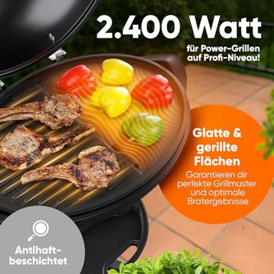 Profi Cook PC-BQS 1303 Staande grill Elektrisch Thermometer in deksel, Anti-aanbaklaag, CoolTouch-behuizing Zwart