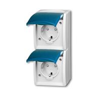 Busch-Jaeger Ocean wandcontactdoos verticaal 2-voudig met klapdeksel randaarde aanraakbeveiliging, blauwgroen - thumbnail