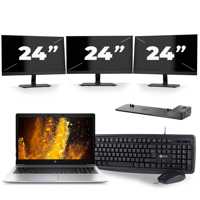 HP EliteBook 850 G6 - Intel Core i5-8e Generatie - 15 inch - 16GB RAM - 256GB SSD - Windows 11 + 3x 24 inch Monitor - thumbnail