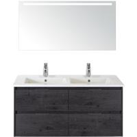 Porto Badmeubelset 120 cm - 4 Laden Black Oak - Keramische Wastafel Wit Slim met Sence Spiegel - thumbnail