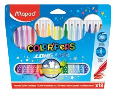 Maped Viltstift Color'Peps 18 stiften in een kartonnen etui Maped Viltstift Color'Peps 18 stiften in een kartonnen etui