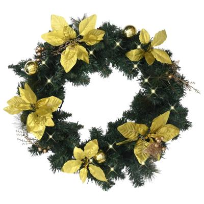 VidaXL Kerstkrans met led lampjes 60 cm pvc groen