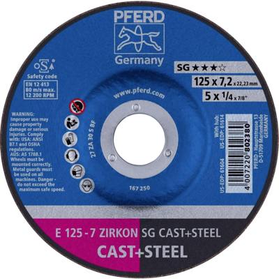 PFERD TOOLS 62212747 E 125-7 ZIRKON SG CAST+STEEL Afbraamschijf gebogen Diameter 125 mm Boordiameter 22.23 mm Grijs/grauw sferoïdisch gietijzer, Staal, Gegoten