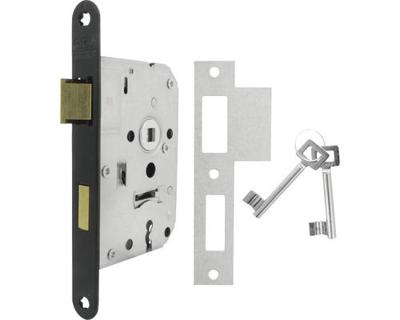 Nemef 1266 Deurslot | DM50mm | S55mm | krukgat 8mm | voorplaat zwart gelakt 20x174mm afgerond | messing dag- en nachtschoot | 2 sleutels | DR 1+3/2+4