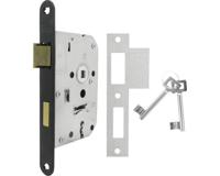 Nemef 1266 Deurslot | DM50mm | S55mm | krukgat 8mm | voorplaat zwart gelakt 20x174mm afgerond | messing dag- en nachtschoot | 2 sleutels | DR 1+3/2+4 - thumbnail