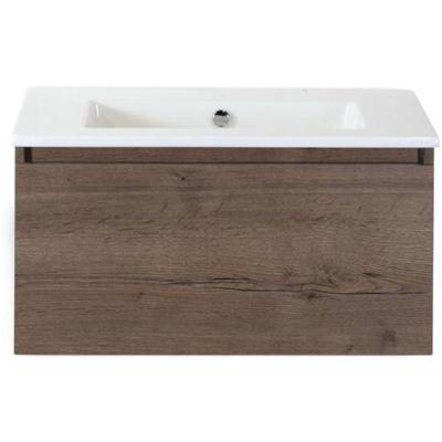 Frozen Badmeubelset 80 cm - Greeplijst in Kleur - Tabacco - Keramische Wastafel Wit Zonder Kraangat