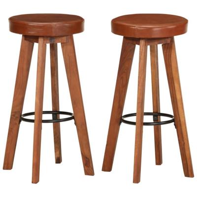 Barstoelen 2 st echt leer en massief acaciahout
