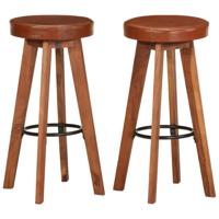 Barstoelen 2 st echt leer en massief acaciahout - thumbnail