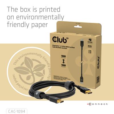 club3D CAC-1094 DisplayPort Verlengkabel [1x DisplayPort stekker - 1x DisplayPort stekker] Meerdere kleuren 2 m