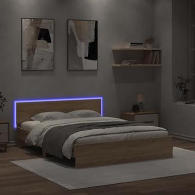 Bedframe met hoofdeinde en LED sonoma eikenkleurig 150x200 cm