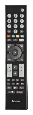 Hama Universele afstandsbediening voor Panasonic TV's (infrarood, leerbaar, lichtgevende toetsen, slimme knop, Easy Modefunctie, ergonomische hoofdtoetsen, 10 m bereik) zwart