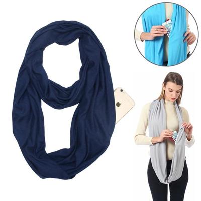 Vrouwen Solid winter Infinity Scarf Pocket lus rits zak sjaals (marineblauw)