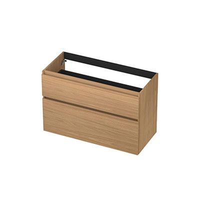 INK - Onderkast 2 Laden Greeploos met Houten Keerlijst A-symmetrisch - 1000x450x650 Mm - Blank Eiken