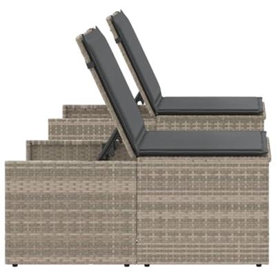 Ligbedden 2 st met tafel poly rattan lichtgrijs - thumbnail