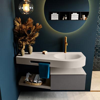 MONDIAZ RIVA 120cm badmeubel onderkast / planchet kleur Dark_Grey met 1 lade. Wastafel DULCET rechts 1 kraangat kleur Linen.