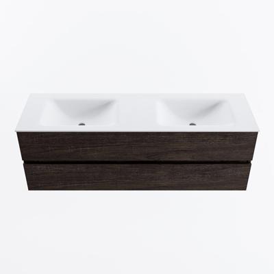 MONDIAZ VICA 150cm badmeubel onderkast Dark Brown 2 lades. Wastafel CLOUD dubbel zonder kraangat, kleur Talc.