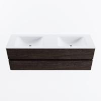 MONDIAZ VICA 150cm badmeubel onderkast Dark Brown 2 lades. Wastafel CLOUD dubbel zonder kraangat, kleur Talc. - thumbnail