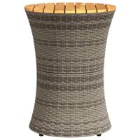 Tuinbijzettafel trommelvormig poly rattan en massief hout grijs - thumbnail