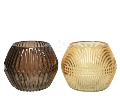 Waxinelichthouder Glas 10cm Assorti 1st