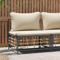 Tuinmiddenbank met beige kussens poly rattan - thumbnail