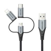 Vention CQJHF mobiele telefoonkabel Grijs 1 m USB A Lightning + micro-USB B + USB C - thumbnail