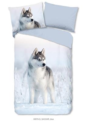 Good Morning Dekbedovertrek "husky hond" - Blauw - (240x200/220 cm) - Katoen