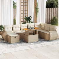 9-delige Loungeset met kussens poly rattan acacia beige - thumbnail