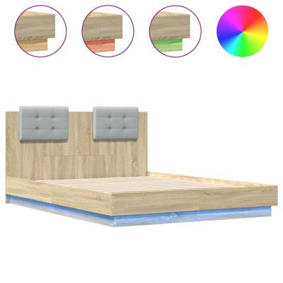Bedframe met hoofdbord en LED sonoma eikenkleurig 120x190 cm - thumbnail