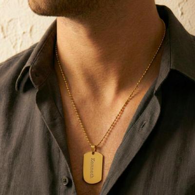 Ketting dog tag hanger met tekst - Goud