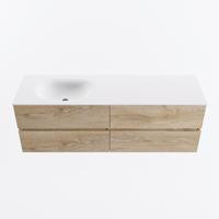 MONDIAZ VICA 150cm badmeubel onderkast Washed Oak 4 lades. Wastafel MOON links 1 kraangat, kleur Talc. - thumbnail