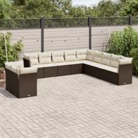11-delige Loungeset met kussens poly rattan bruin - thumbnail
