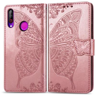 Butterfly Love bloemen reliëf horizontale Flip lederen case voor LG B30 met houder & kaartsleuven & portemonnee & Lanyard (Rose goud)