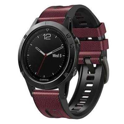By Qubix - leer + siliconen bandje - Bordeaux - Compatible met Garmin Tactix 8-51mm - Compatible Garmin bandje