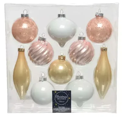 Decoris kerstballen set glas roze 10st Decoris kerstballen set glas roze 10st