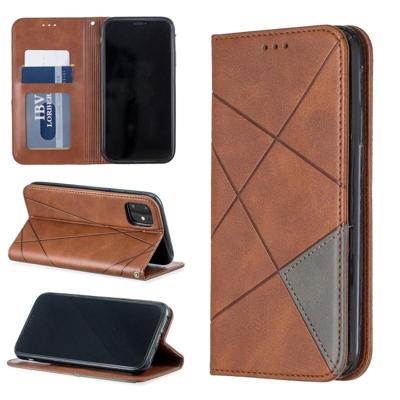 Rhombus textuur horizontale Flip magnetische lederen draagtas met houder & kaartsleuven & portemonnee voor iPhone 11 (bruin)