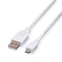 VALUE USB 2.0 Kabel, USB A Male - Micro USB B Male, wit, 1,8 m - thumbnail