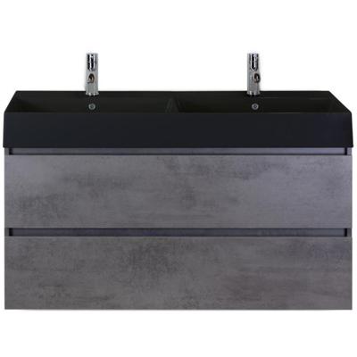 Maxx XL Badmeubelset 120 cm - Beton Antraciet - Wastafel Kube Dubbel Zwart 2 Kraangaten