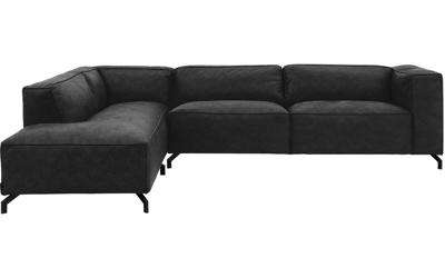 Goossens Bank Calvin antraciet, micro leer, 3,5-zits, modern design met ligelement links