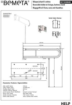 Handgreep U-Vorm Vouwbaar met Steun Sapho Handicap 81,3 cm Wit