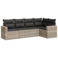 6-delige Loungeset met kussens poly rattan lichtgrijs - thumbnail