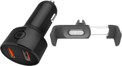 Kenu Telefoonhouder Auto Luchtrooster + BlueBuilt Autolader met 2 Usb Poorten 18W