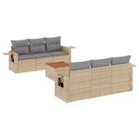 7-delige Loungeset met kussens poly rattan gemengd beige - thumbnail