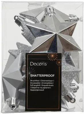 Ster kunststof L9b9h12 cm zilver 12 st Shatterproof Decoris - Decoris