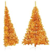VidaXL Kunstkerstboom half met standaard 180 cm pet goudkleurig - thumbnail