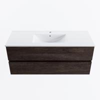 MONDIAZ VICA 120cm badmeubel onderkast Dark Brown 2 lades. Wastafel DENIA midden 1 kraangat, kleur Glanzend Wit. - thumbnail